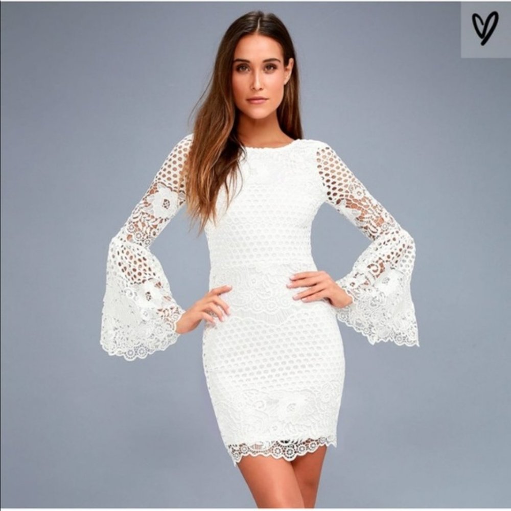 NWT Lulu's Angelisa White Crochet Lace Boho Mini Dress. M